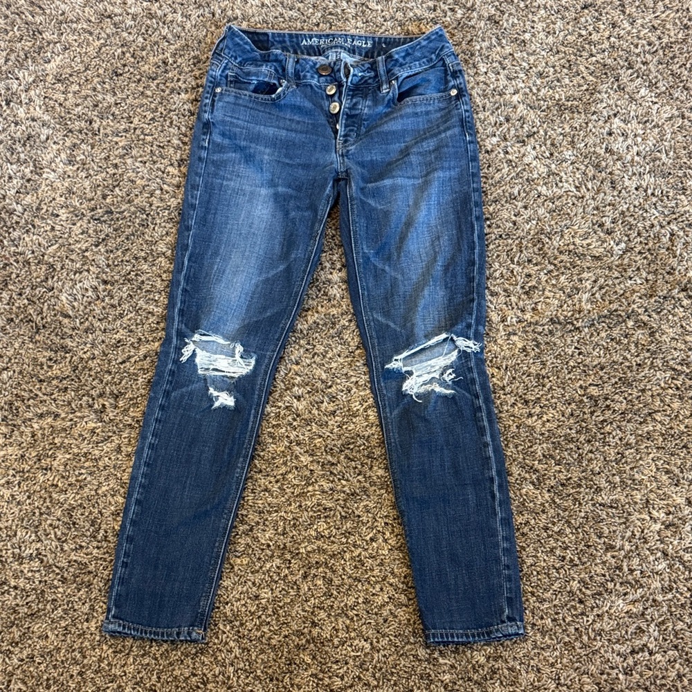 American Eagle Outfitters Dark Blue Distressed Skinny Jeans